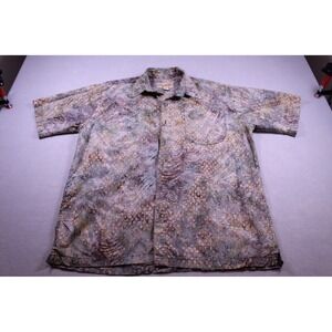 Santiki Es Lo Que Es Mens Medium Batik Button Down Shirt Short Sleeve Purple M